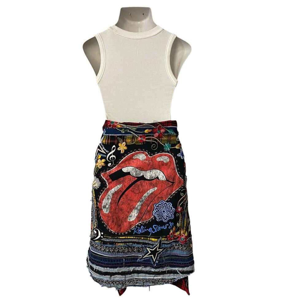 Upcycled Flannel Shirt Shacket Womens 3X Lips Stones Custom Grunge Rocker Skater - Picture 13 of 15